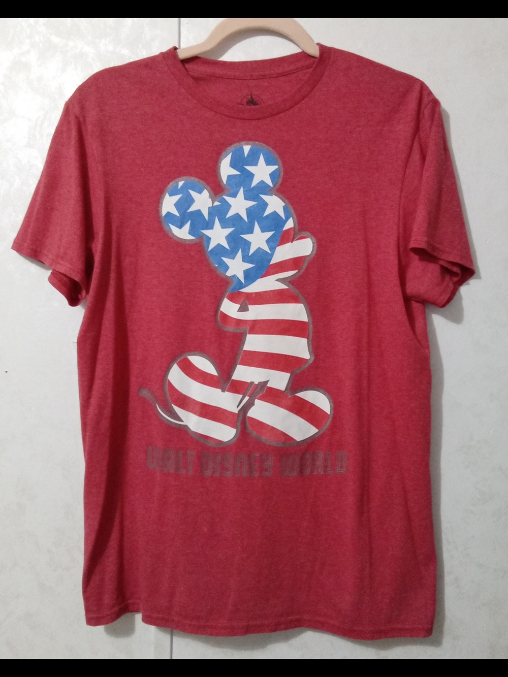 Disney Walt Disney World Mickey Mouse American Flag Red Heather Tee - Size M